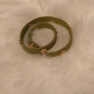 Green and gold leather wrap bracelet
